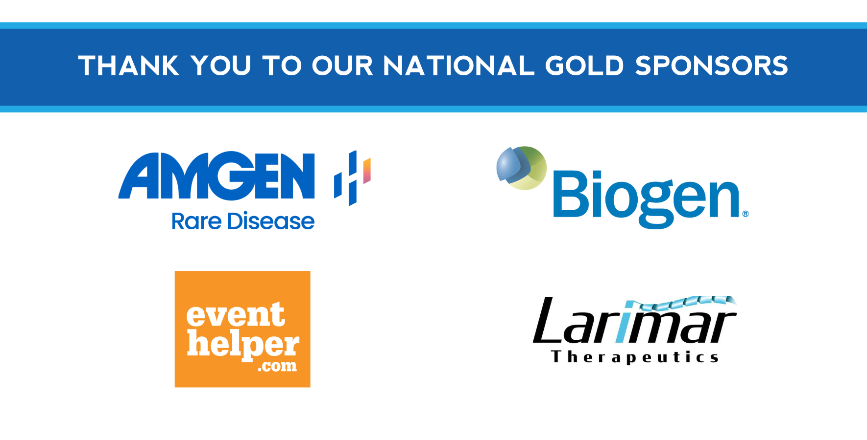 rideATAXIA Gold sponsors for 2024 — Amgen, Biogen Eventhelper.com, and Larimar.
