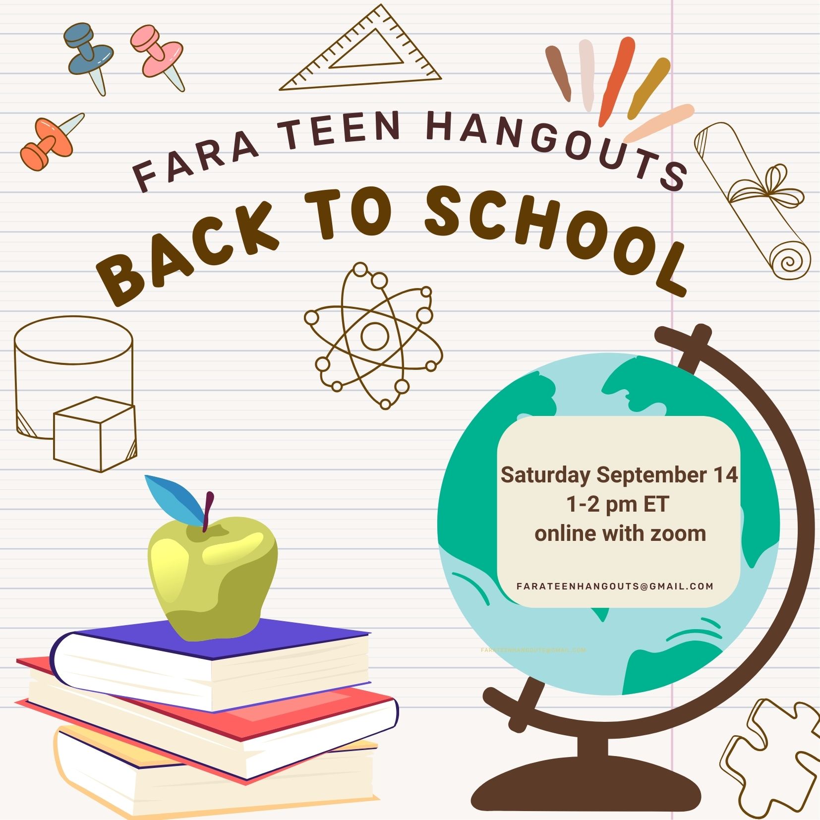 FARA Teen Hangouts September 2024 Invite about Back to School